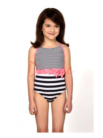 Dívčí pruhované jednodílné plavky s mašličkou