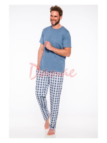 Pánské pyžamo Jeremi - krátký rukáv dlouhé kalhoty - modrá