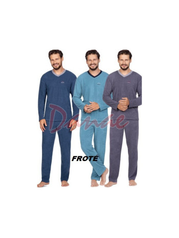 Jednobarevné teplé pánské froté pyžamo