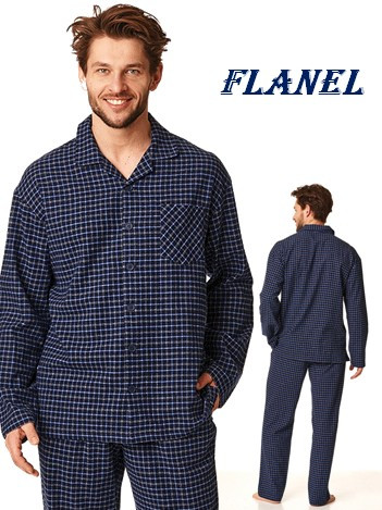 Flanelové pánske pyžamo na gombíky Key - do 4XL
