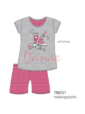 Dívčí pyžamo - srdíčkové šortky - Růžové tenisky