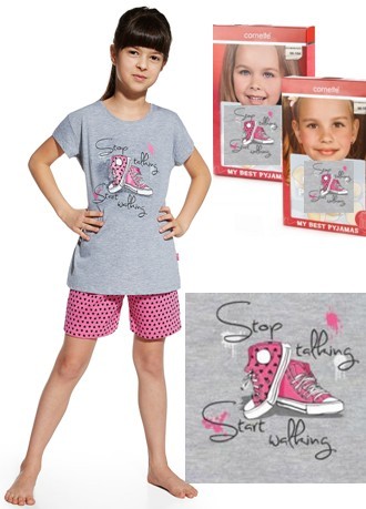 Dívčí pyžamo srdíčkové šortky - Růžové tenisky