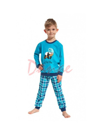 Dětské pyžamo s patentem - Panda v čepičce - tyrkysová