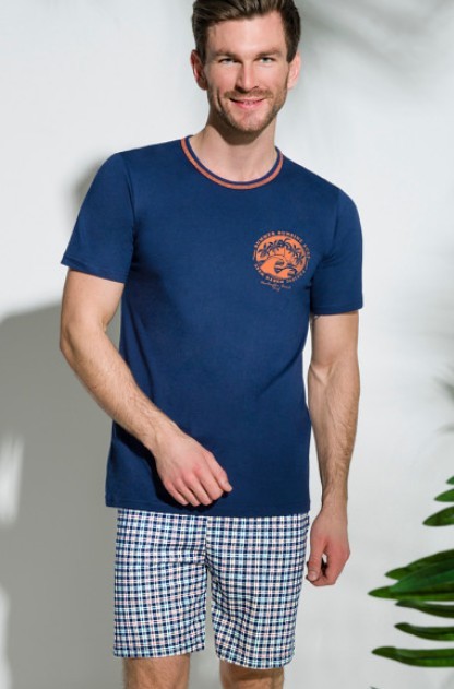 Letní pyžamo pánské kárované šortky - Pláž