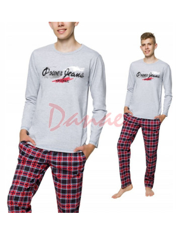 Chlapecké dlouhé pyžamo Power - káro kalhoty - šedé