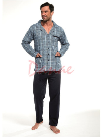 Pánské kárované pyžamo na knoflíky Cornette 114 - modrá