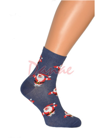 Mikuláš - dámské ponožky s vánočním motivem - modrá