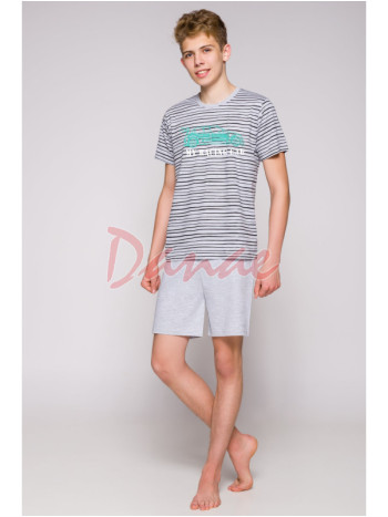 Pruhované mládežnícké pyžamo Max - krátké - šedé