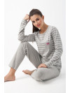 Pruhované dlouhé dámské pyžamo - Sporty - šedé