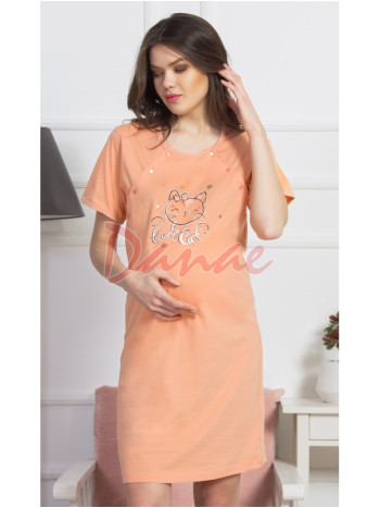 Mateřská noční košile rozepínaná - Lovely Cat - lososová
