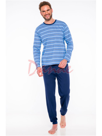 Dlouhé proužkované pánské pyžamo - Max - modrá