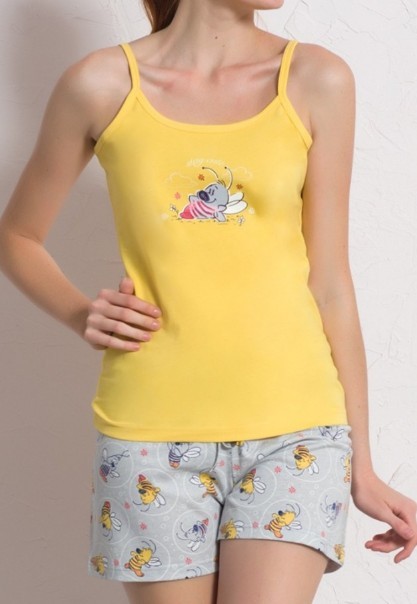 Pilná včelka - letní pyžamo - šortky - ramínka