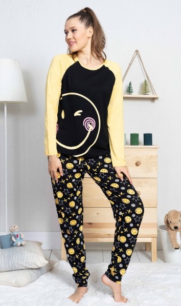 Emoticon - dámské pyžamo se smajlíkem dlouhé