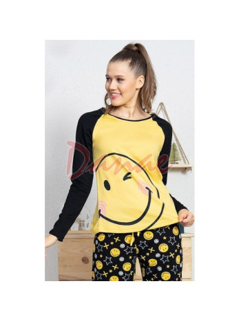 Emoticon - dámské pyžamo se smajlíkem - žlutá / černá