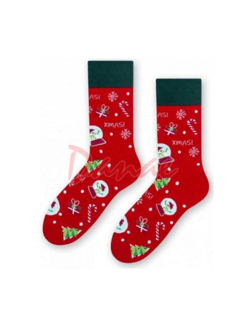 Sněžítko se sněhulákem - sváteční ponožky - červená