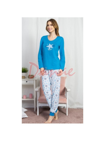 Moje hvězda - bavlněné dámské pyžamo se hvězdami - modrá