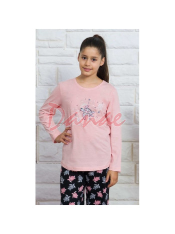 Dětské dlouhé pyžamo se želvou - růžová