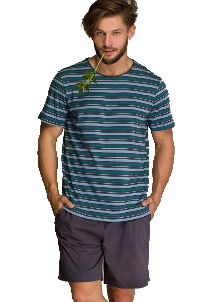 Pánské pyžamo - pruhované tričko - šortky