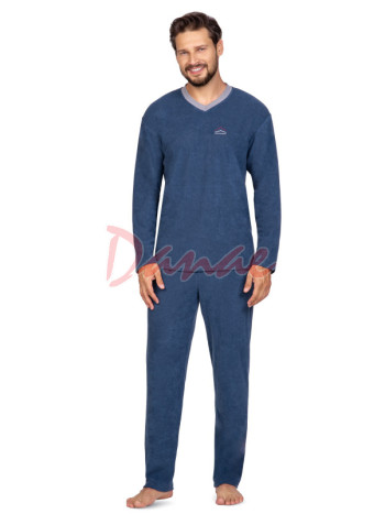 Jednobarevné teplé pánské froté pyžamo - modrá