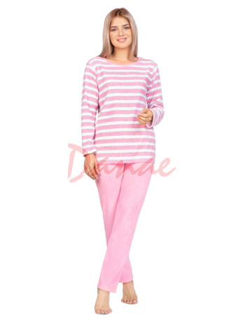 Froté pyžamo s proužky dámské - růžová