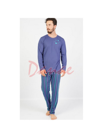 Pánské pyžamo - Emoticon - s malým smajlíkem - modré