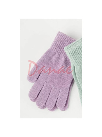 Dětské jednobarevné pletené pětiprsté rukavice - fialová