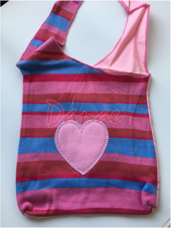 Originální pletená brašna přes rameno - Srdce - růžová/modrá