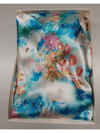Dlouhá saténová košilka s květinovým vzorem - tyrkysová/růžová