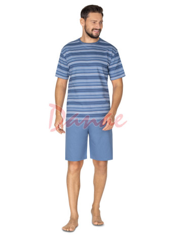 Krátké pánské pyžamo s proužkovaným vzorem - modrá
