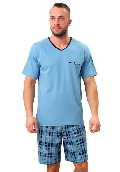 Letní pánské pyžamo - kárované šortky - Leon