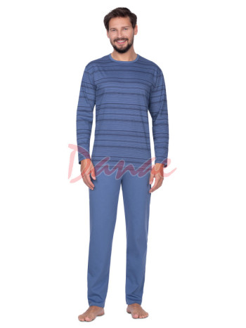 Klasické pánské bavlněné pyžamo proužkované - modrá