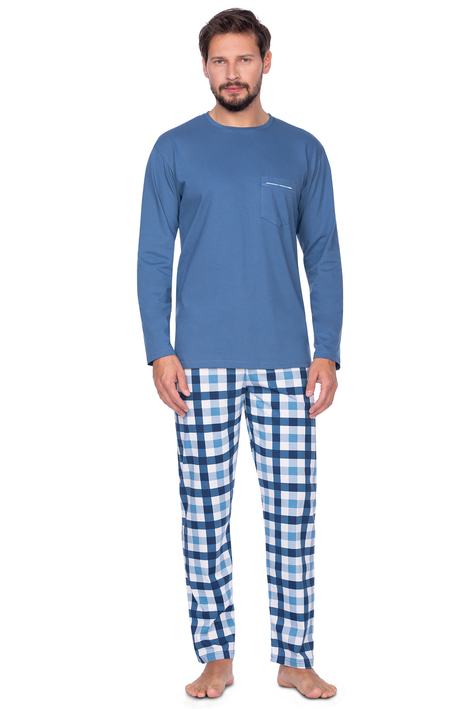 Dlouhé pánské pyžamo - kárované kalhoty