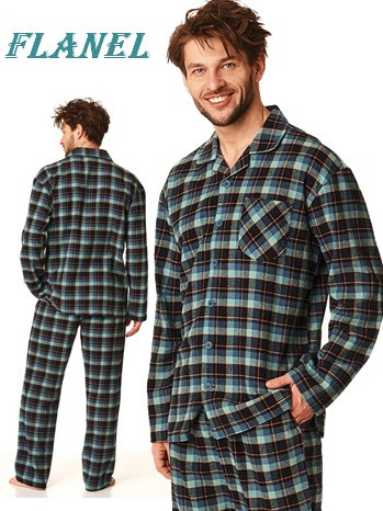Teplé flanelové pyžamo na knoflíky - do 4XL