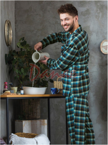 Pánské flanelové pyžamo s rozepínáním na knoflíky