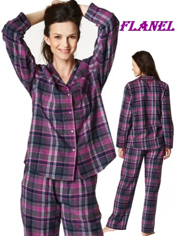 Teplé flanelové dámské pyžamo dlouhé - Key
