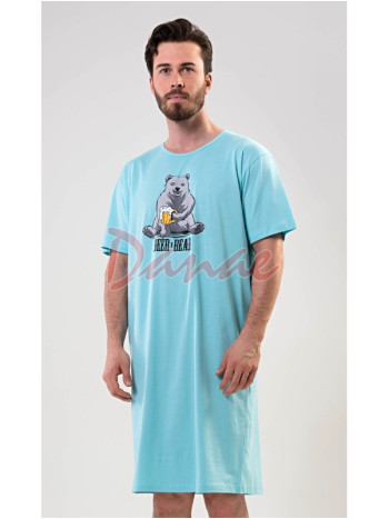 Pánská noční košile krátký rukáv Medvěd a pivo