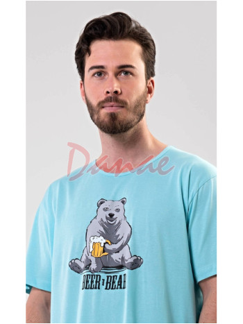 Pánská noční košile krátký rukáv Medvěd a pivo