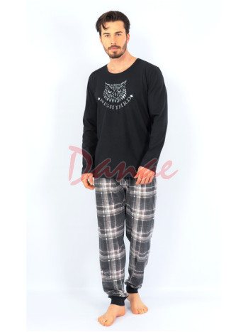 Pánské pyžamo dlouhé kárované kalhoty s patentem Nightbird