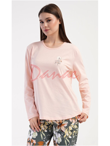 Dámské pyžamo dlouhé Květy lososová - až do 4XL