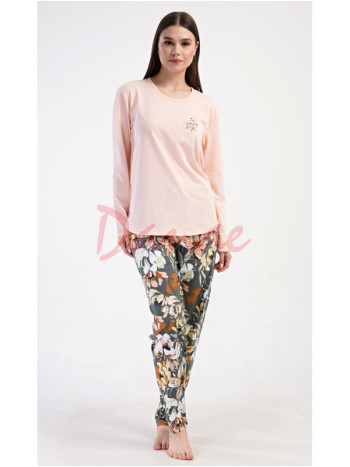 Dámské pyžamo dlouhé Květy lososová - až do 4XL