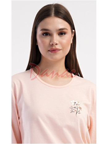 Dámské pyžamo dlouhé Květy lososová - až do 4XL