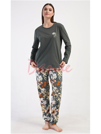 Dámské pyžamo dlouhé Květy zelená - až do 4XL