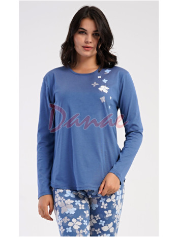 Dámské pyžamo dlouhé Květy modrá - až do 4XL