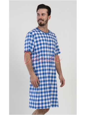 Károvaná pánská noční košile krátký rukáv Indigo