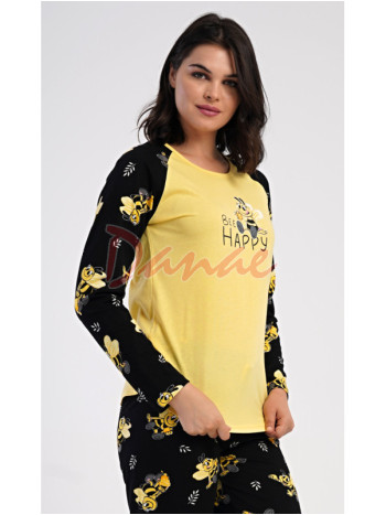 Dámské pyžamo dlouhé Bee Happy s včelkou