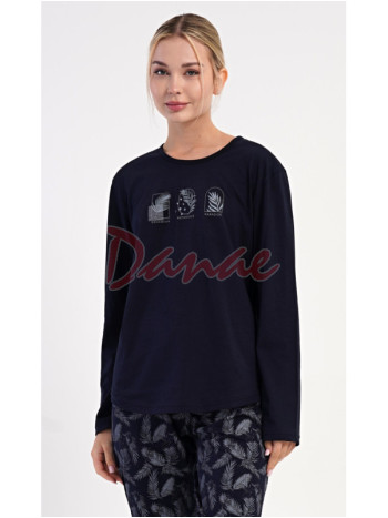 Dámské bavlněné pyžamo dlouhé Botanický ráj modrá