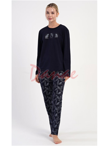 Dámské bavlněné pyžamo dlouhé Botanický ráj modrá