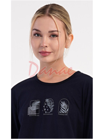 Dámské bavlněné pyžamo dlouhé Botanický ráj modrá