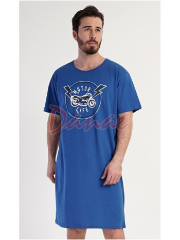 Pánská noční košile s motorkou krátký rukáv modrá