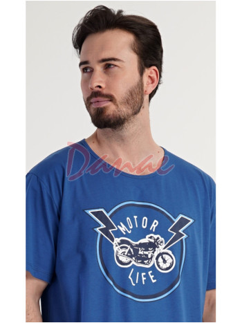 Pánská noční košile s motorkou krátký rukáv modrá